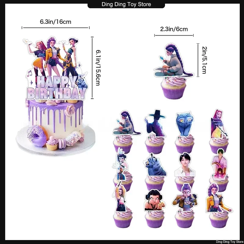 K-pop Demon Hunters Gadżety na Imprezę Toppery na Babeczki Anime Demon Hunting Karty Grupowe Pocztówki Naklejki Baner Balon Boże Narodzenie