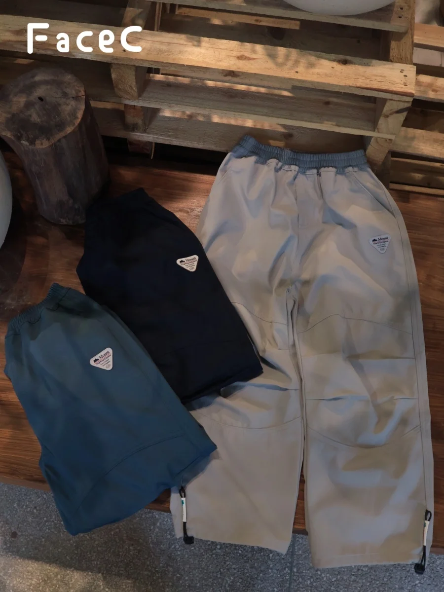 Facec Mountain Series Boys Outdoor Windproof Quick Dry Pants Thin Fleece Loose Paratrooper Workwear Long Trousers for Autumn