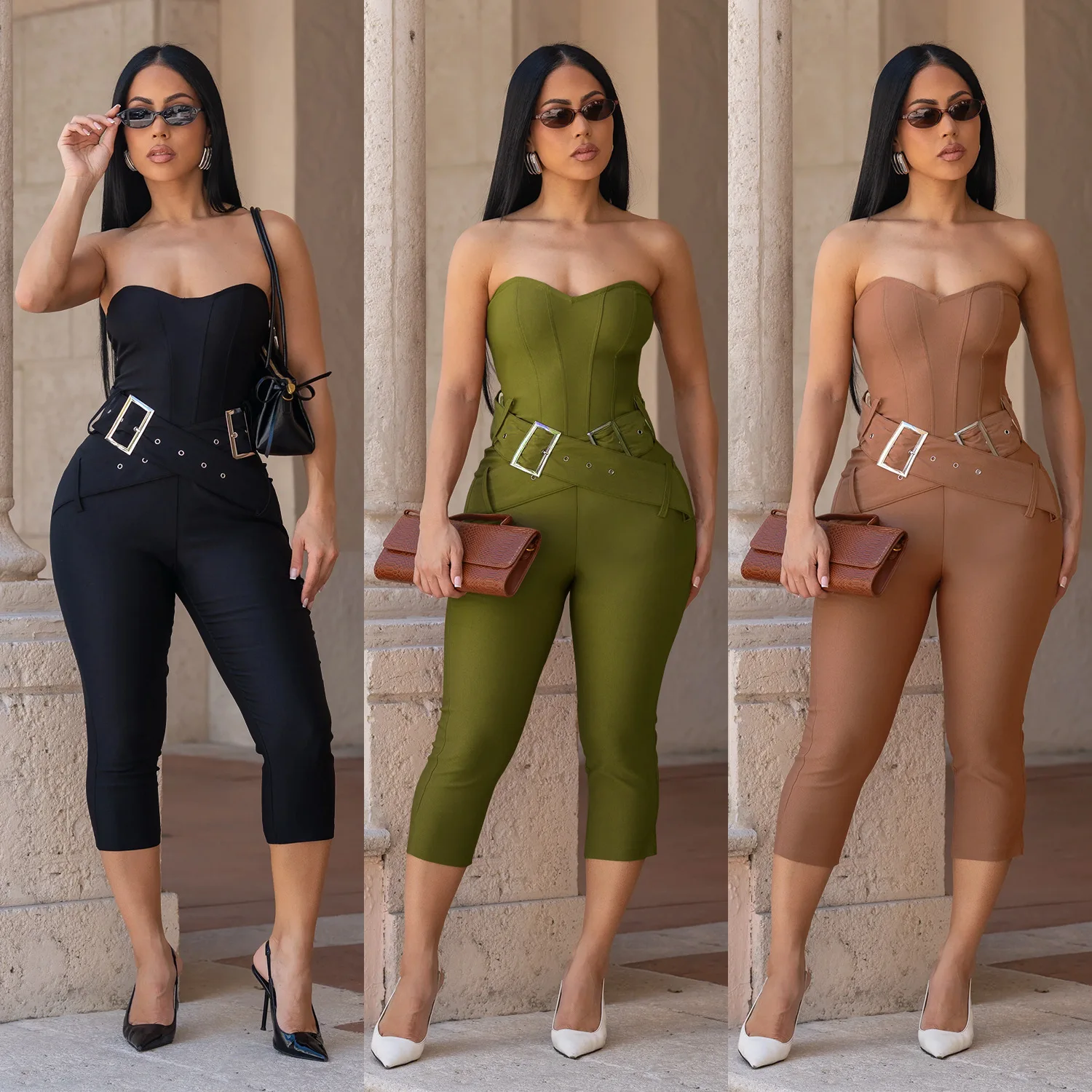 

C7693 Fashionable Skinny Jumpsuits Women Sleeveless Sexy Slim Tube Top Solid Color Hip-wrapped Jumpsuit Y2K Rompers