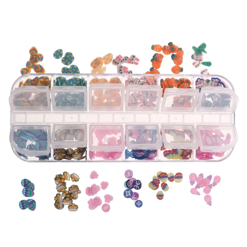 R3MC 12 Grids Soft  Mini Rabbit Carrot Egg Flower Resin Fillings Glitter Epoxy DIY Resin Jewelry Fillers Crafts