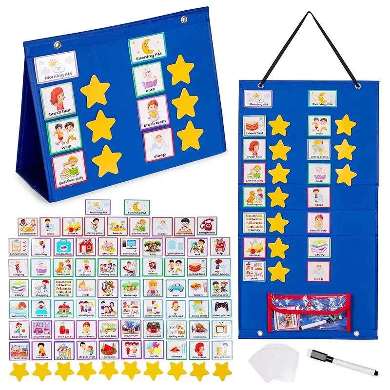 13 Blank Cards & 12 Stars Large Visual Schedule for Kids with Autism Morning Bedtime Routine Daily Calendar with 70 Activity