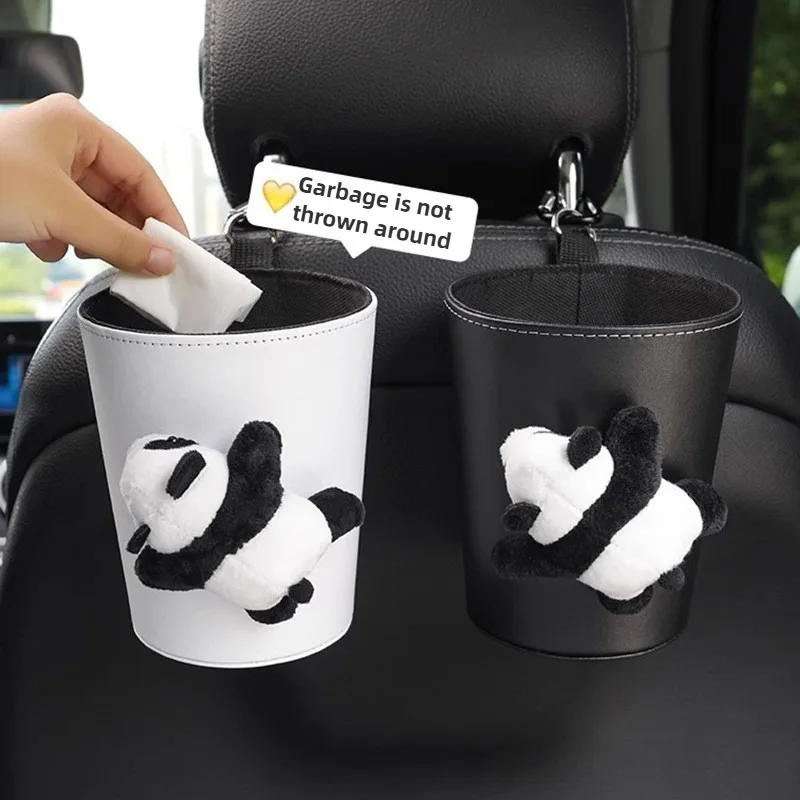 Car Trash Can Hanging Cartoon Panda Car Trash Bag Car Storage Bucket Waterproof Car Umbrella Storage Bucket Ornament Car Storage