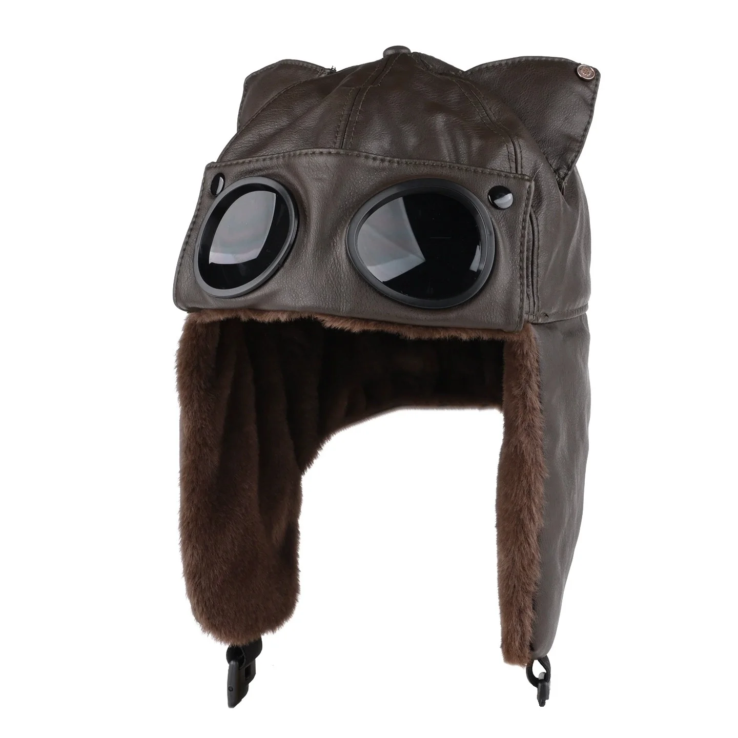 Retro Cat-Ear Leather Aviator Hat for Men and Women—Warm Winter Ear-Covering Hat for Outdoor Cycling, “Devil Lei Feng” Style