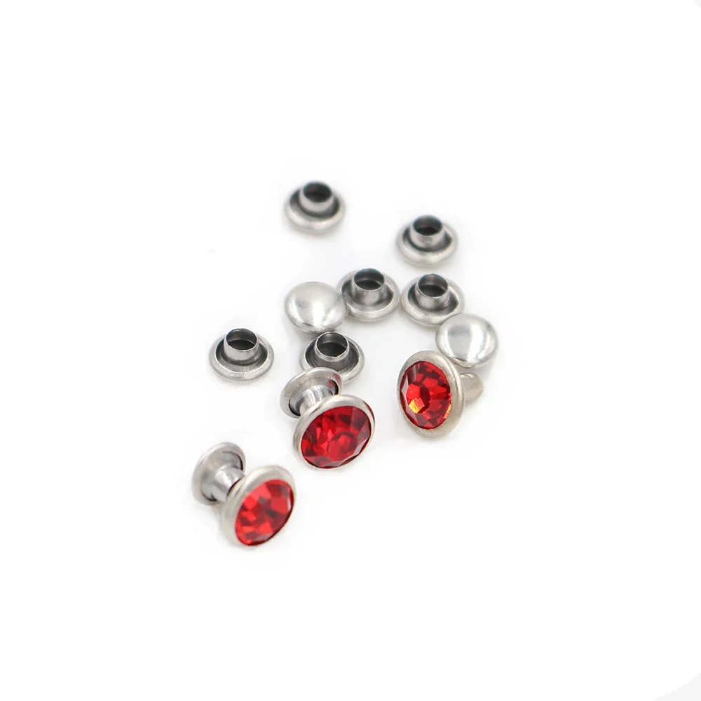 100Sets 6mm&8mm Rhinestone Rivets Light Siam Crystal Studs Metal Base for Clothing Bag Leathercraft Rivets for Leather