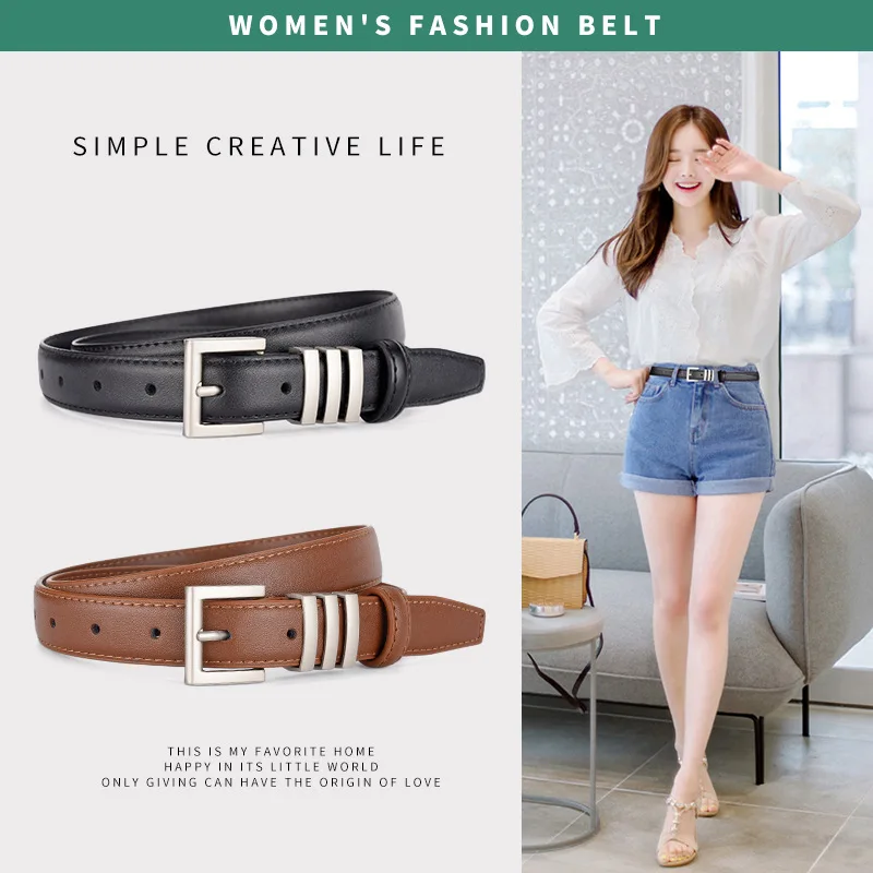 New women's belt with three rings, Korean style decoration, paired with jeans, versatile and fashionable high sense waist belt