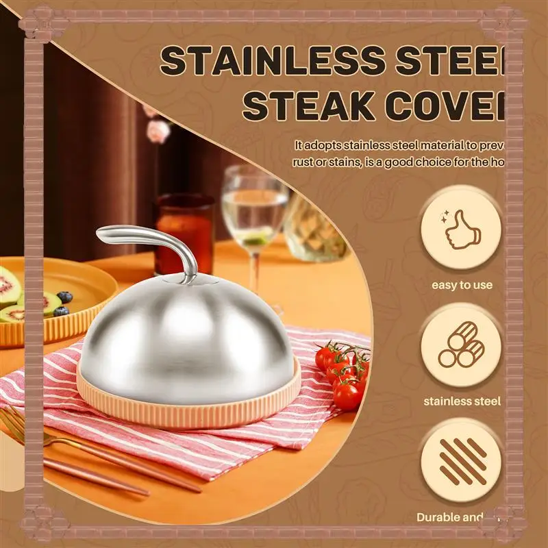

24-Hour Delivery 1Pcs Stainless Steel Steak Cover Teppanyaki Dome Dish Lid Home Round Oil Proof Meal Food Cover Kitchen Cooking