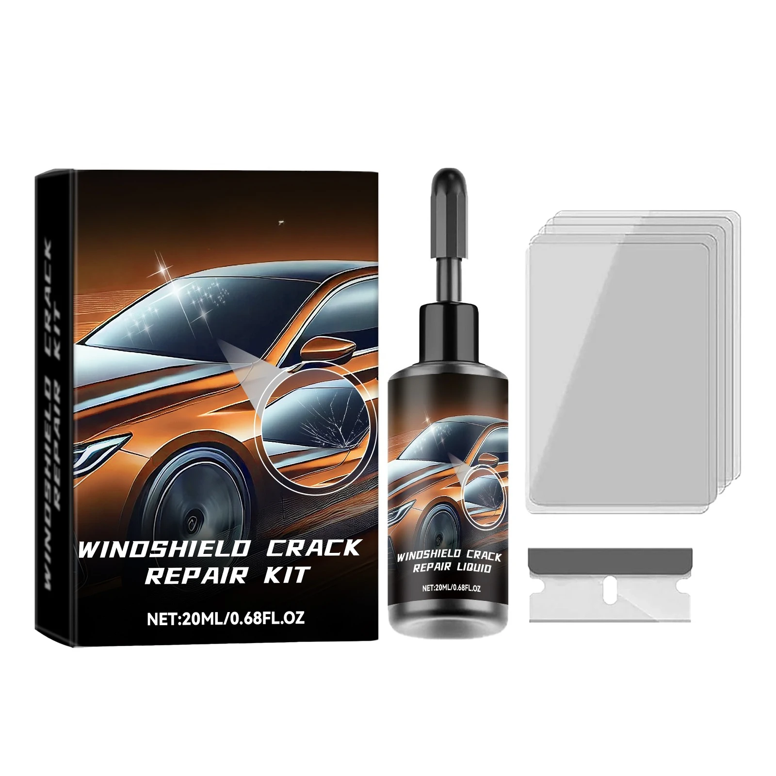 

Windshield Repair Kit, Quick Repair Cracks Clear Vision Refurbishment Repair Fluid Kit