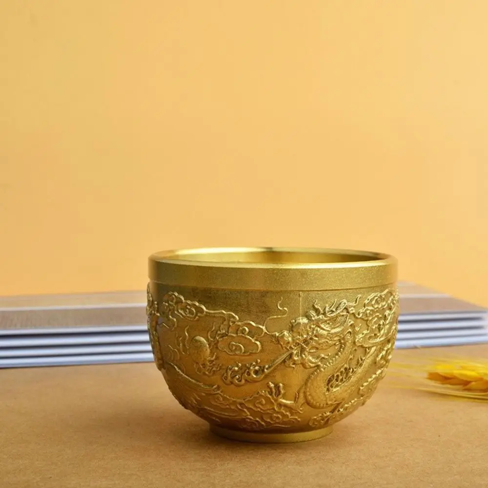 Pure Brass Phoenix Cylinder Ornament Good Luck Traditional Brass Drinking Cup Hand Carved Brass Feng Shui Bowl Home Decor