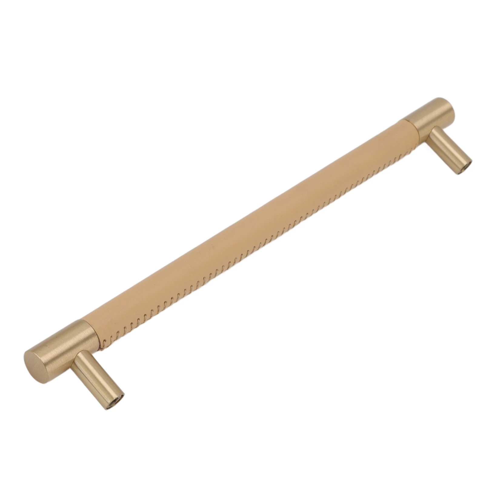 Cabinet Door Handle 224MM Hole Pitch Leather Brass Light Luxury Cupboard Bar Pull Handle for Home Wardrobe Drawer Beige
