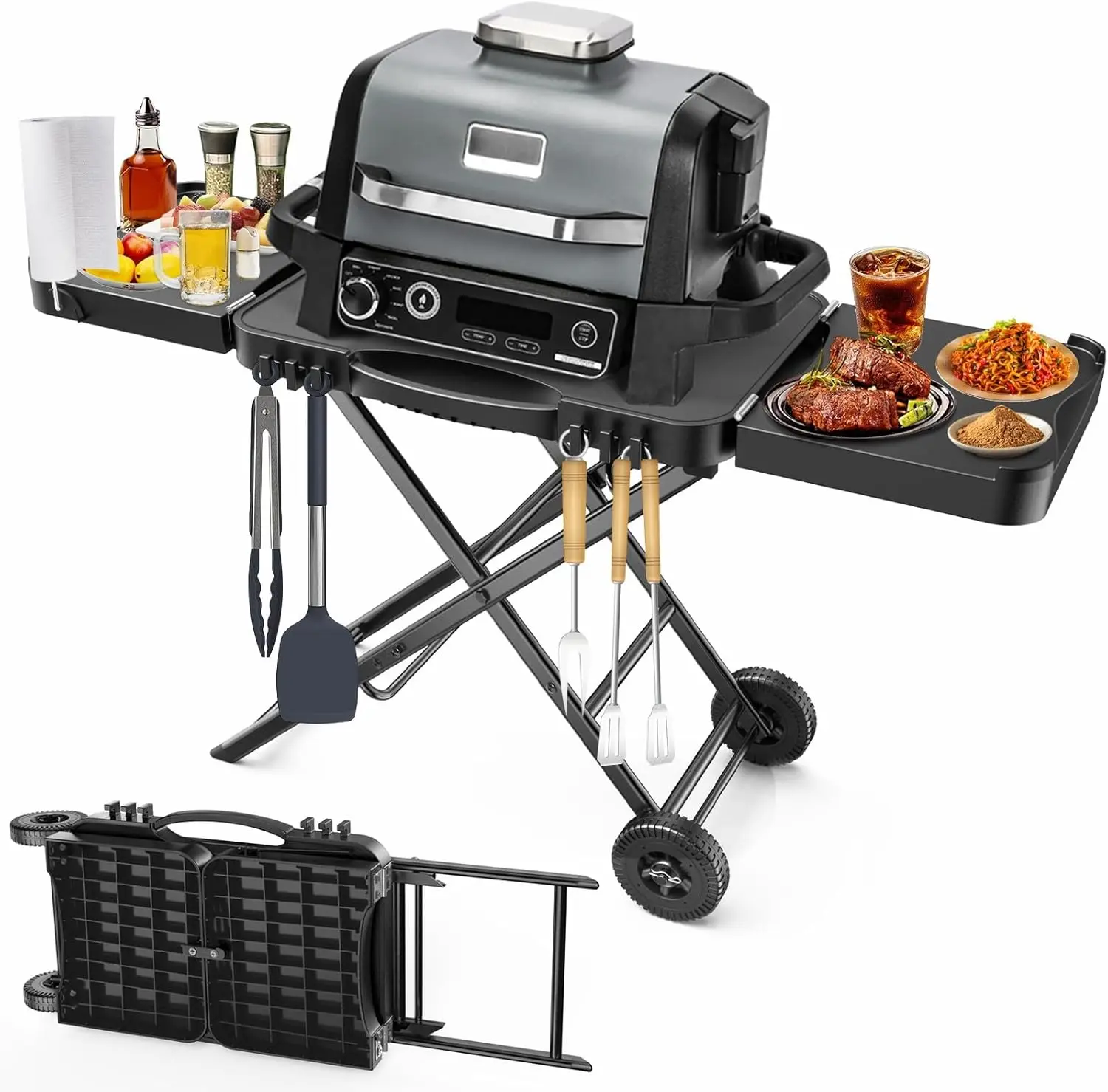 Grill Table Cart for Ninja Woodfire Outdoor Grill(OG701 OG850 OG951 Series), 51in Large Space, Folding Camping Tailgating Table