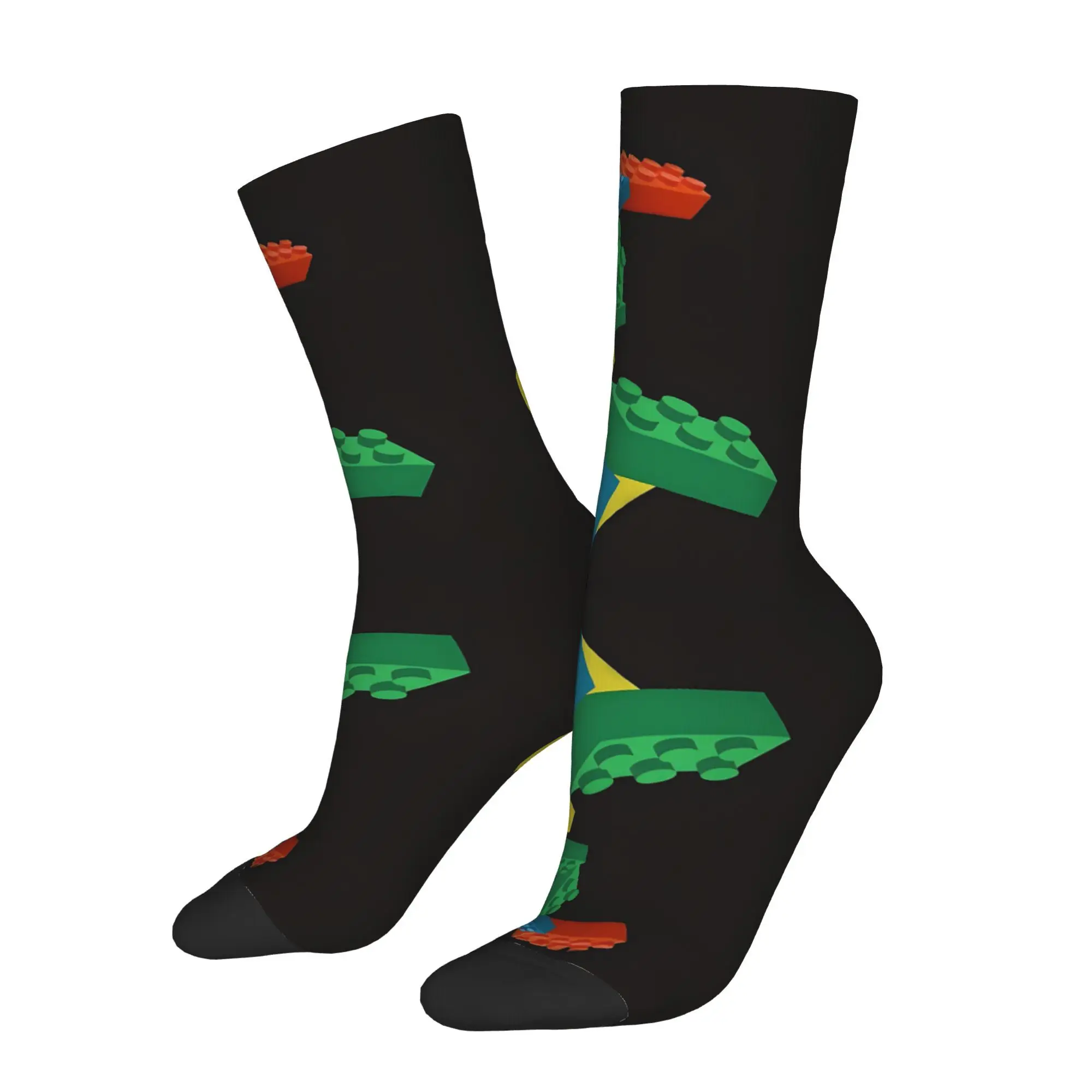 1pc Falling Legos Printed Men's Socks  Novelty Hip Hop Harajuku Pattern Crew Sock Casual Gift