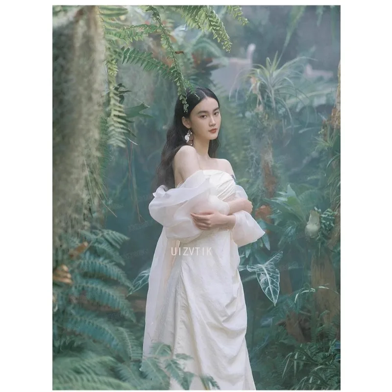 Корейские простые свадебные платья без бретелек с открытыми плечами, платья для фотосессии, свадебные платья, длинное вечернее платье цвета слоновой кости по индивидуальному заказу 2025