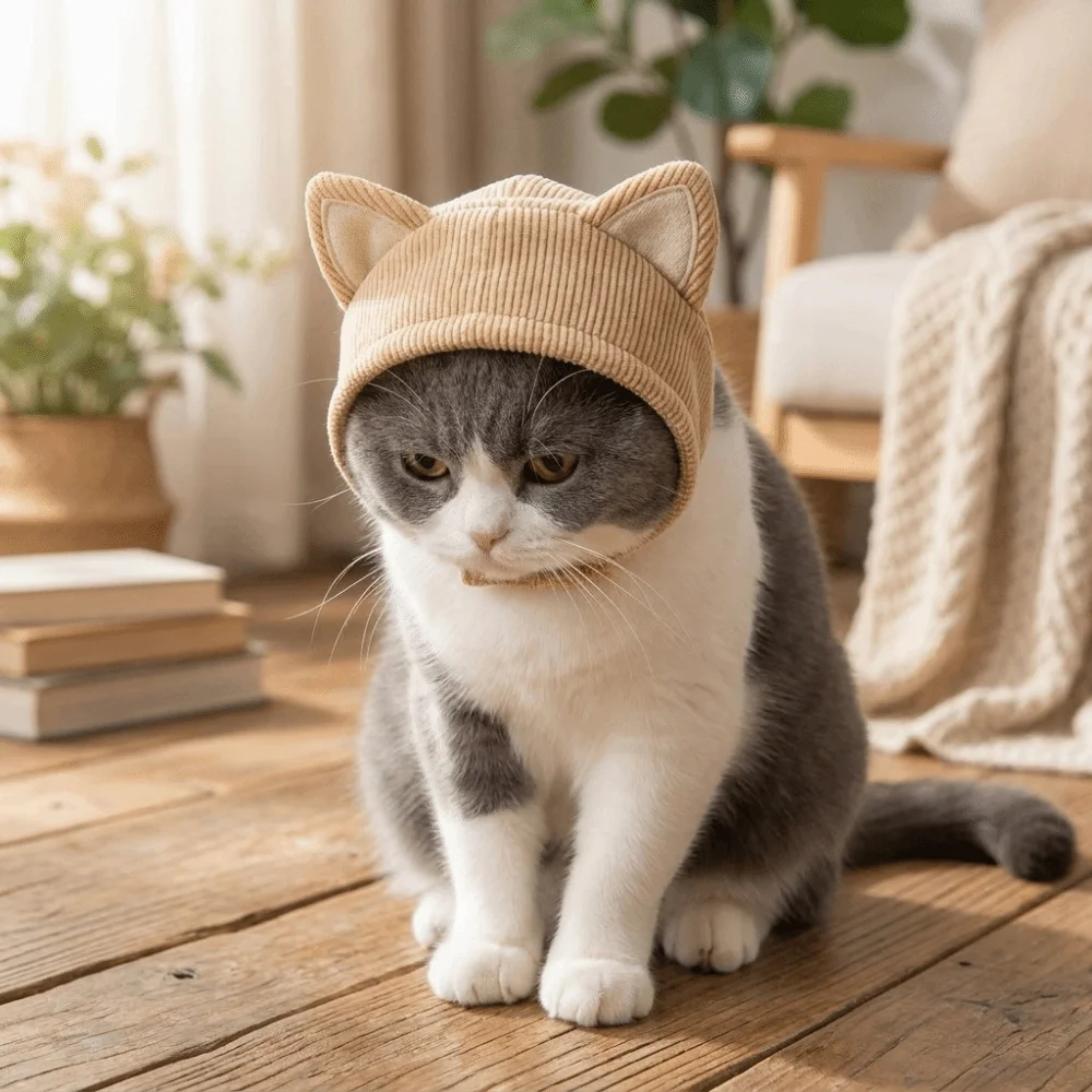 Cat Ear Design Dog Grooming Earmuff Noise Cancel Solid Color Pet Ear Muffs Adjustable Soft Windproof Dog Cap Photograph