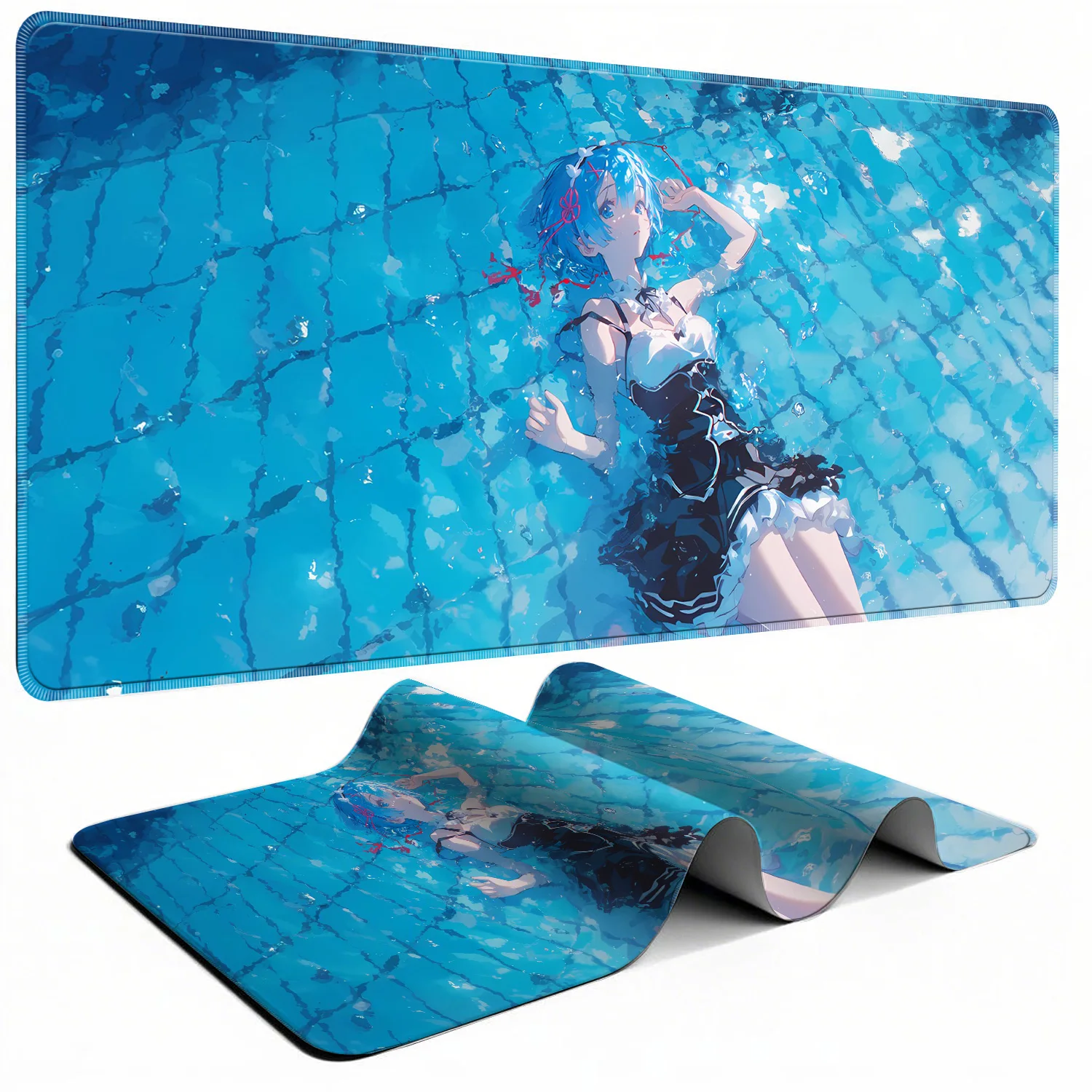 Anime R-Re Zero Rem Mouse Pad Large Non-Slip Waterproof Mat Stitched Edge Keyboard Pad for Gaming Daily Office