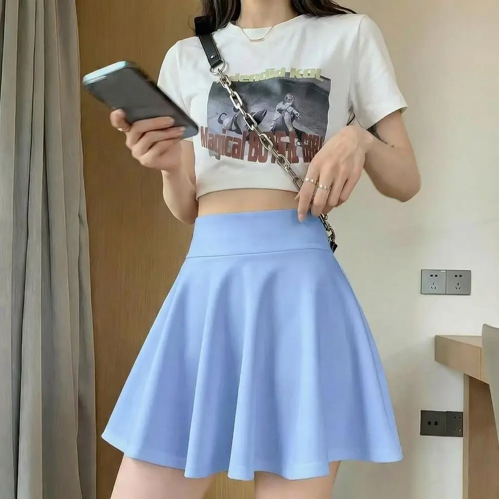 Comfortable Polyester Pleated Skirt Elastic Casual Mini Skirt Half Skirt Women