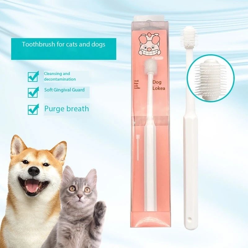 Pet Toothbrush Dog Cat Super Soft Nylon Bristles Tooth Brush 360 Degree Oral Cleaning Face Blackhead Cleaning Multifunctional