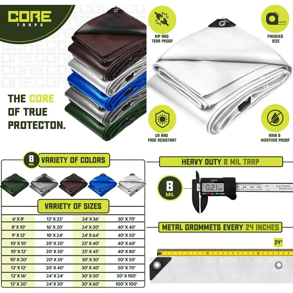 

Прочные водонепроницаемые УФ-стойкие полимерные тенты толщиной 8 мил с усиленными краями для защиты патио, бассейнов и лодок (белые, 30' x 40')