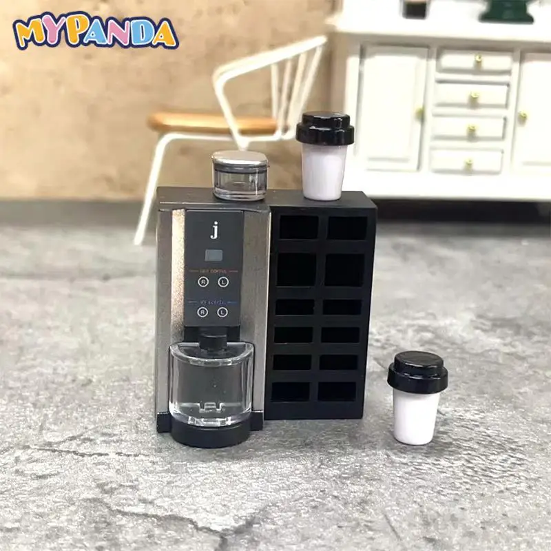 1Set 1:12 Miniature Coffee Maker with Coffee Cups Dollhouse Coffee Machine Coffee Maker Toy Kids Coffee Machine