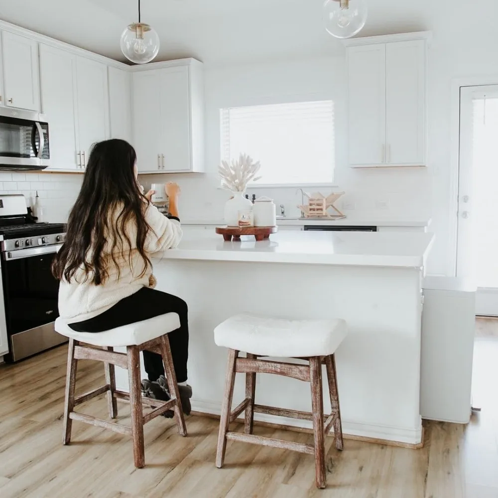 Wood Bar Stools Set, Bartools com assento estofado, Conjunto de 3, 24"