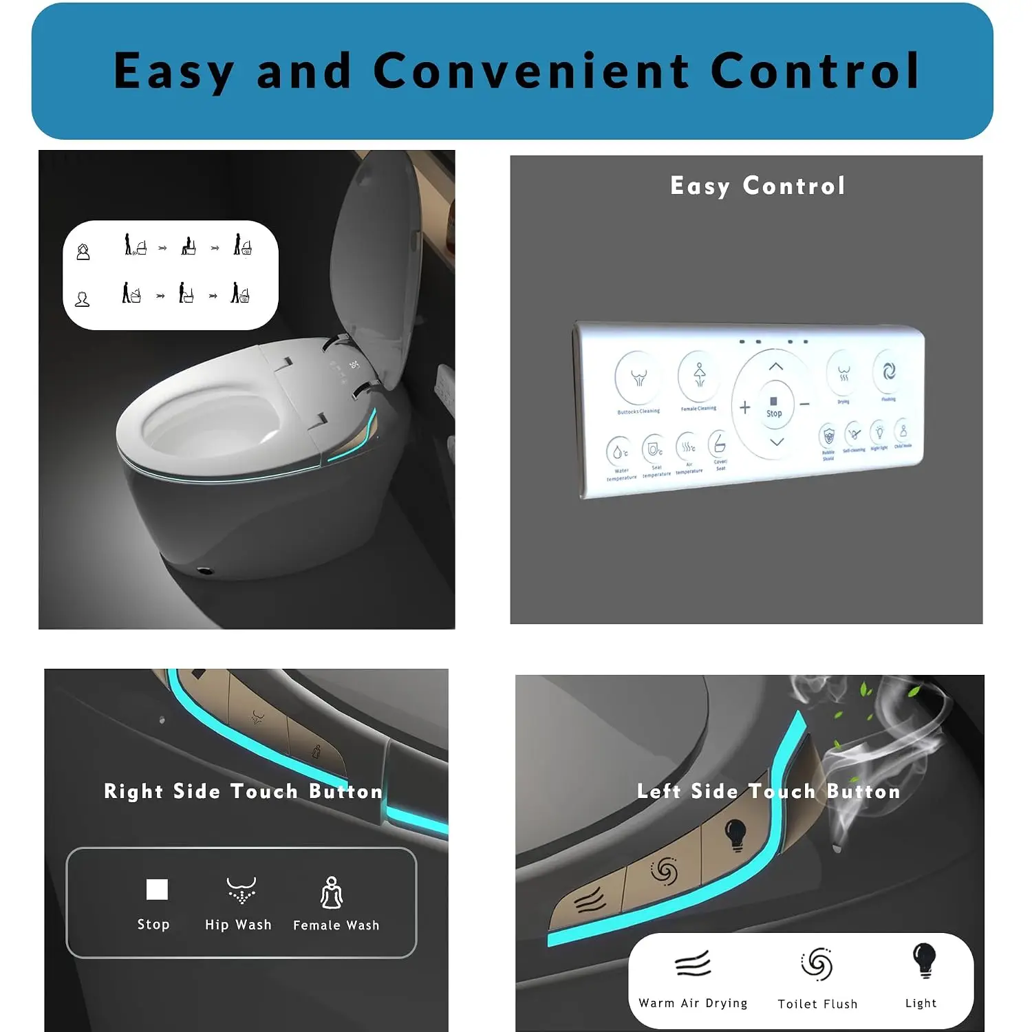 Luxury Smart Toilet With Bidet Seat, Elongated Egg Shaped Modern Design, Auto Open Auto Flush, Adjusted Heated, Customized image 5