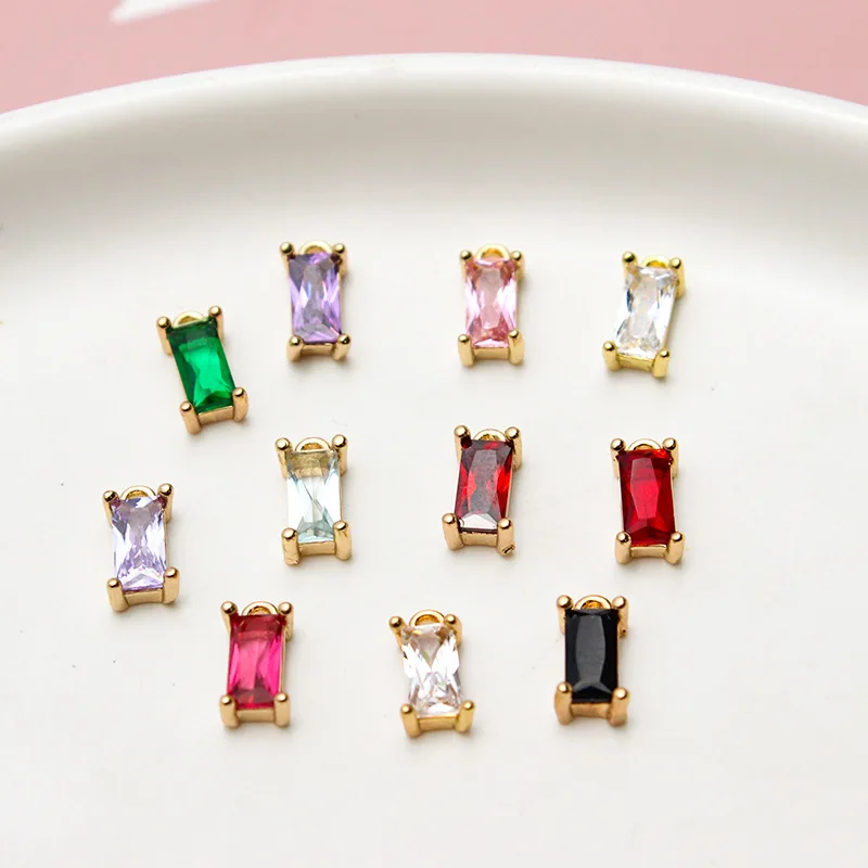 20pcs/ Bag Fashion copper gold plated zircon Rectangular Pendant DIY Earrings Necklace accessories