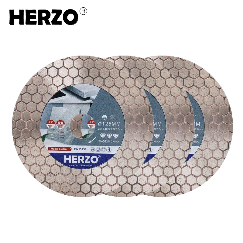 HERZO 3PCS 5Inch/125MM Diamond Cutting Discs with Broken Edges Saw Blade Wet/Dry Cutting