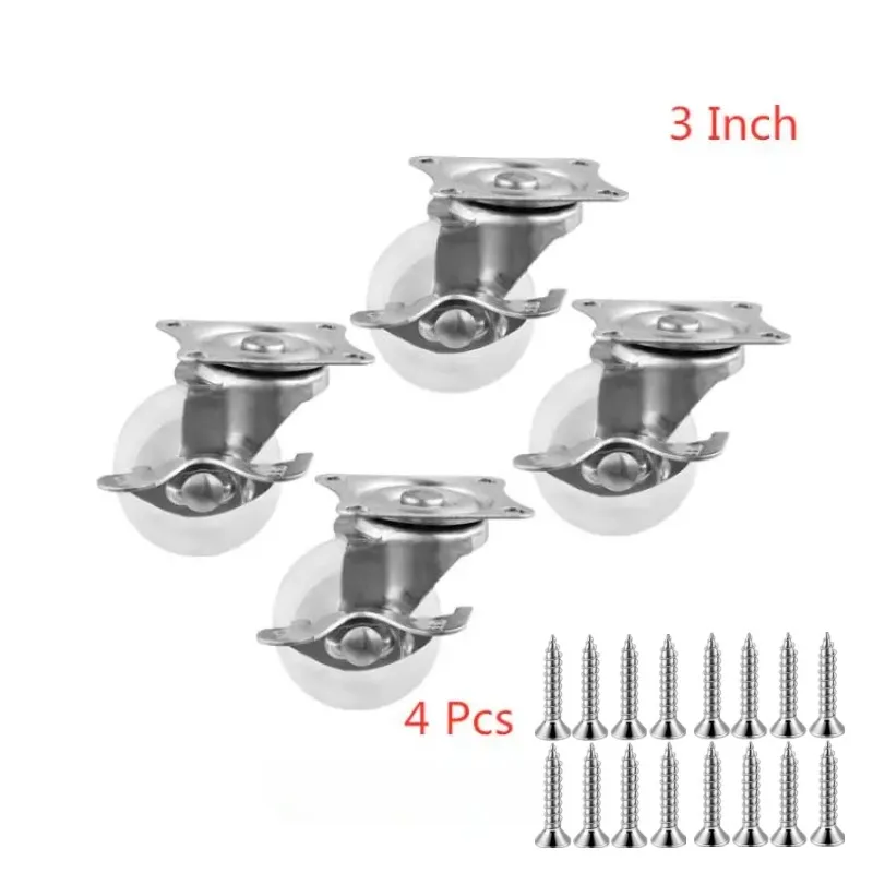 4 Pcs Caster Spot 3 Inch Brake Vientiane Wheel Diameter 7.5cm White Pp Flat Plate With Lock Wear-resistant Roller Nylon