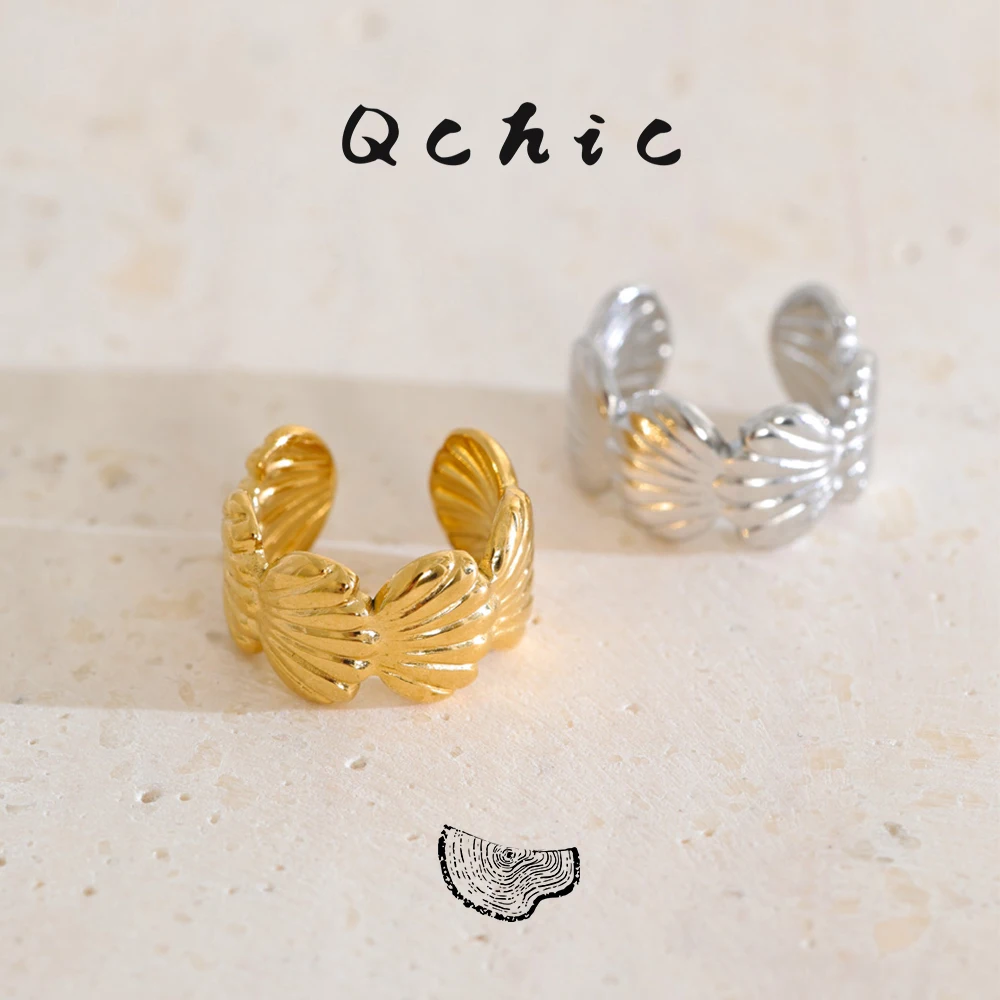 Qchic 1PC 316 Stainless Steel Shell Ocean Style Ear Clip Earrings for Women Ocean Style Ear Cuff Ocean Beach Texture Jewelry