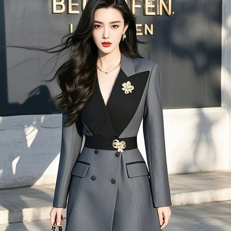Весна-осень 2026, новый профессиональный пиджак, женский модный тонкий шикарный пиджак с изысканной строчкой, платье