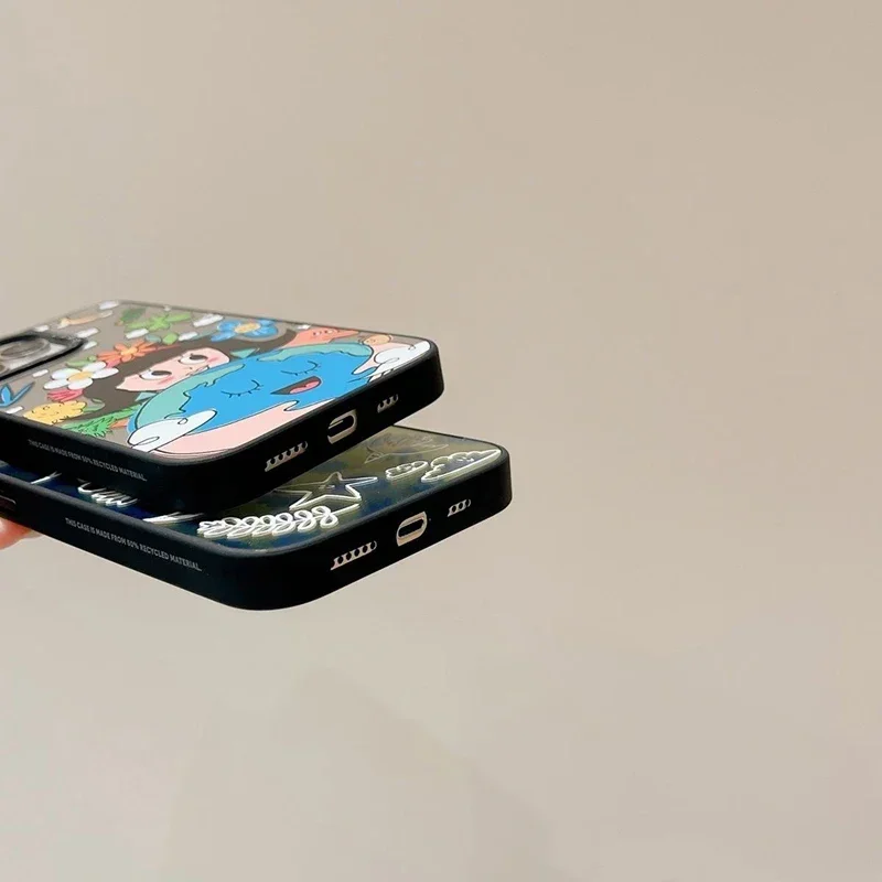 창의적인 환경 지구 거울 표면 맥세이프 블랙 테두리 휴대폰 케이스 커버, 아이폰 11, 12, 13, 14, 15, 16 프로 맥스 케이스