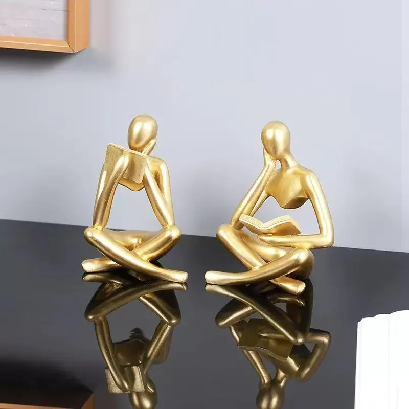 Bookshelf Home Decor Thinker Sculpture Statue  Abstract Art Reading Statue Figurine Aesthetic Room Desk Modern Decoration