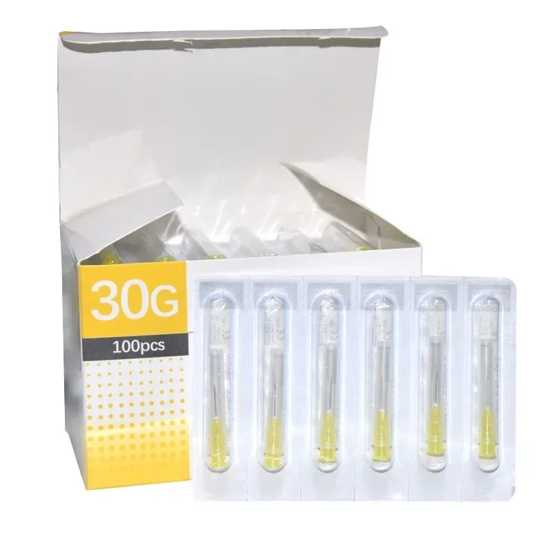 Aguja pequeña indolora desechable de 30G, 4/13/25mm, microplástico para inyección, herramienta quirúrgica estéril cosmética, 100 piezas