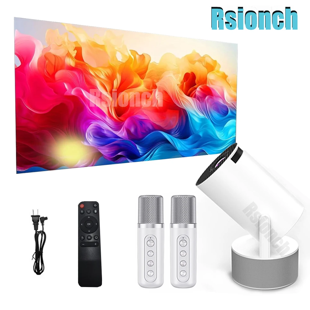 

Rsionch 3 in 1 Karaoke Speaker Projector with 2 Mic 4K Android 11 Dual Wifi6 260ANSI Allwinner H713 1080P 1280*720P Home Cinema