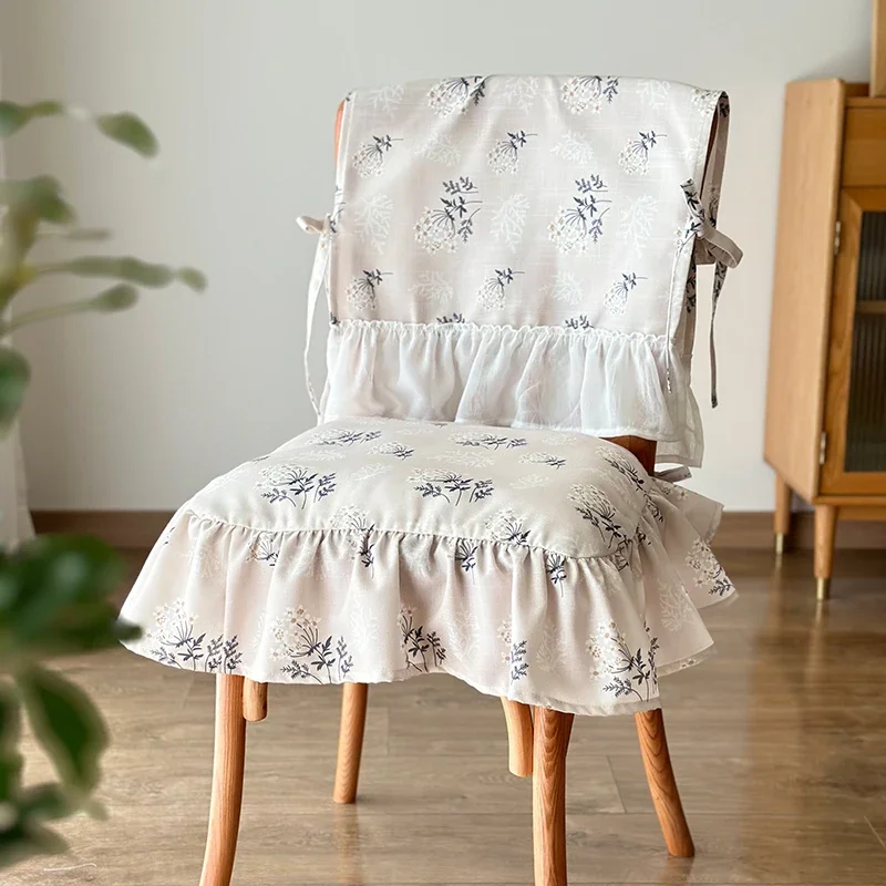 Floral Chair Cushion Korean Pastoral Chair Cover Four Seasons Universal Diningchair Cushion Ruffled Cotton Linen Elegant Cushion