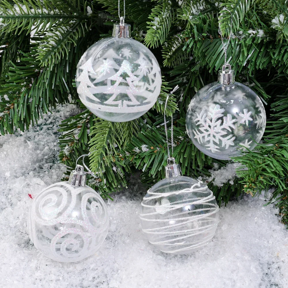 6/1pcs Transparent Christmas Ball Plastic Fillable Clear Ball White Painting Christmas Tree Pendents Ornaments Party Decorations