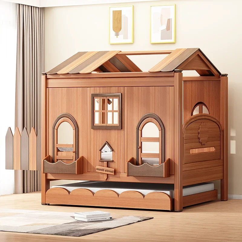 Creative Tree House Bed Solid Wood Children's With Guardrail Boy Splicing Half Height Bed
