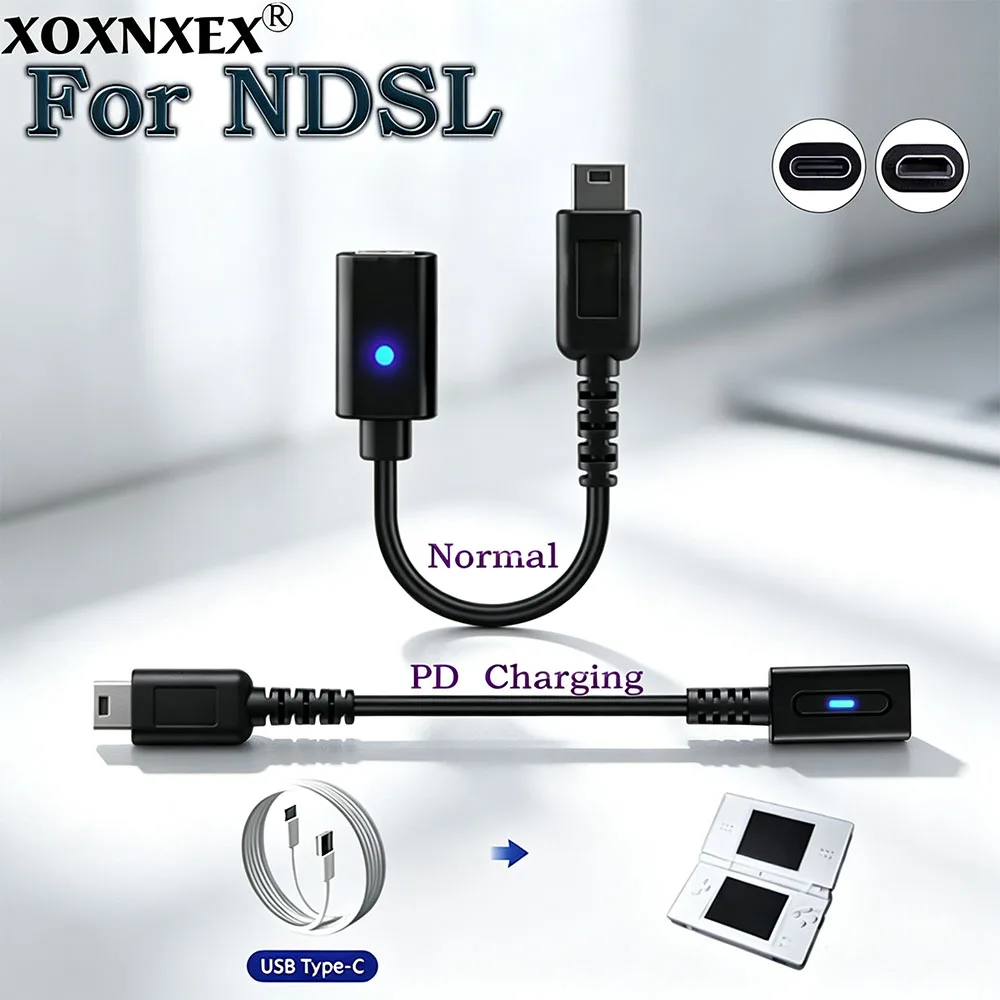Type C Female Charging Adapter Cable For NDSL Handheld Game Console, With LED Indicator, Game Console Charger Converter Cord