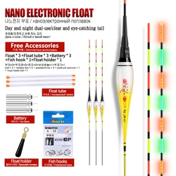 3PCS Luminous Floats+3 CR425+3 Float Tubes+1 Bag Hooks Buoy Vertical Electric Buoy Fresh Water Fishing Bobber Tackle Accessories