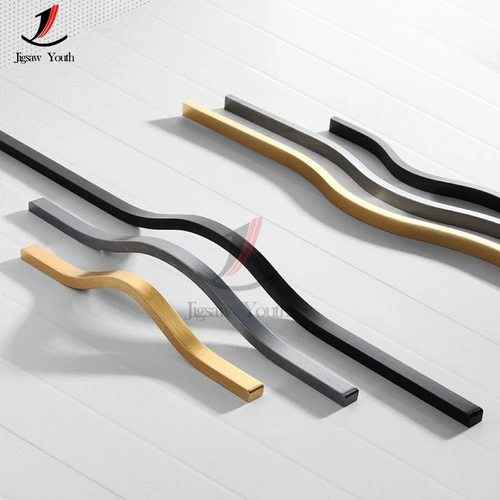 Imagen 2 del producto Manija de puerta de gabinete de aleación de aluminio de 160mm-320mm, manija curvada dorada para cajón de armario, manija de puerta de muebles, Hardware