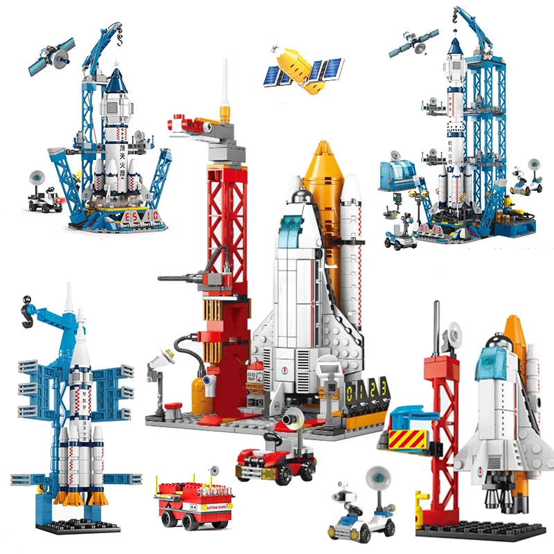 

Space Rocket Launching Model Building Blocks City Aerospace Space Station Shuttle Ship Astronaut Bricks Christmas Children Toys