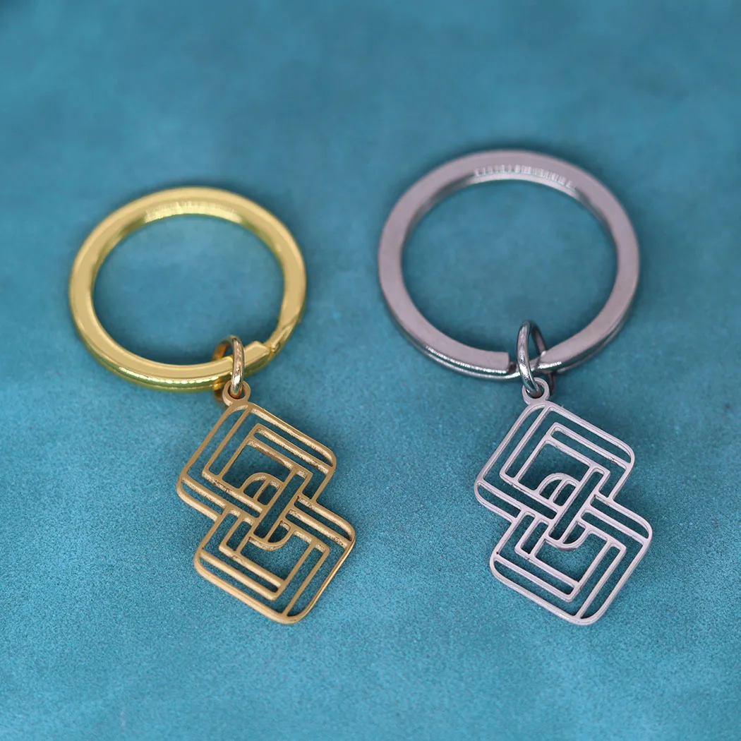 

Escher Infinity Labyrinth Pendant Keychain For Men Women Stainless Steel Key Chains Geometric Jewelry Math Teacher Gift