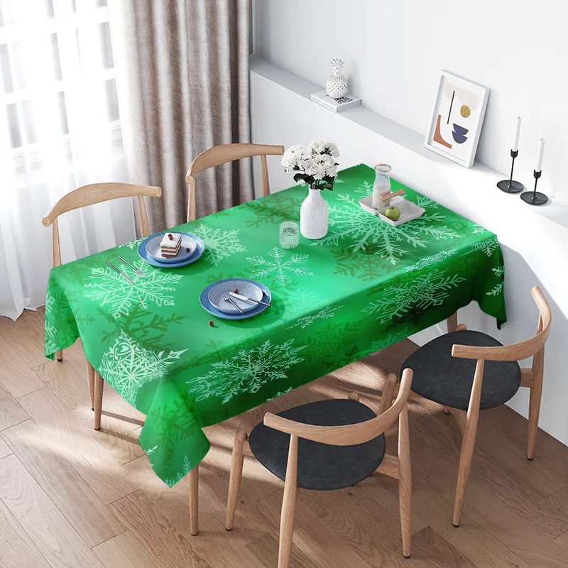 

Snowflake Christmas Tablecloth Non-Slip Green Polyester Xmas Decorations for Dining Room Home Party Festive Decoration (L)