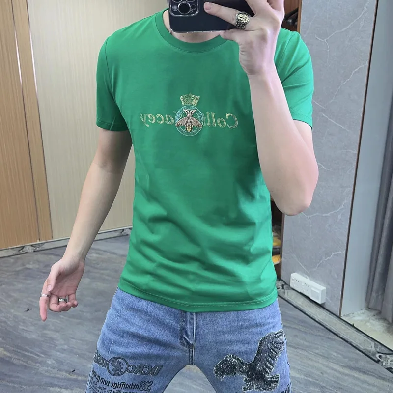 

Men's T-shirt Light Luxury Gold Foil Bee Trendy Fashion Male Tees Summer New Casual High Quality Slim Fit Tops Cotton Clothing