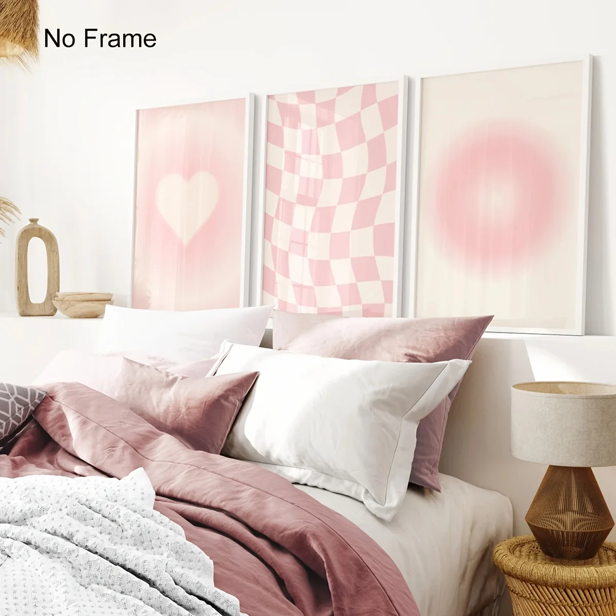 Pastel Pink Set of 3 Posters, Pink Aesthetic Prints Set of 3, Pink Woman Room Decor, Baby Pink 3pcs Wall Art, Blush Pink Retro