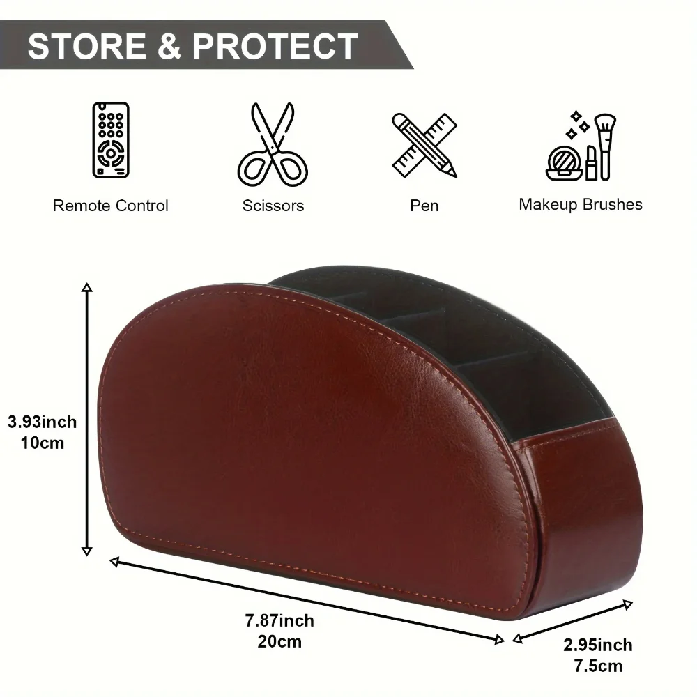 PU Leather Remote Control Holder5Compartments,Multi-Device Organizer for TV/DVD/Blu-Ray,Desk & DrawerStorageBoxHome&OfficeDecor