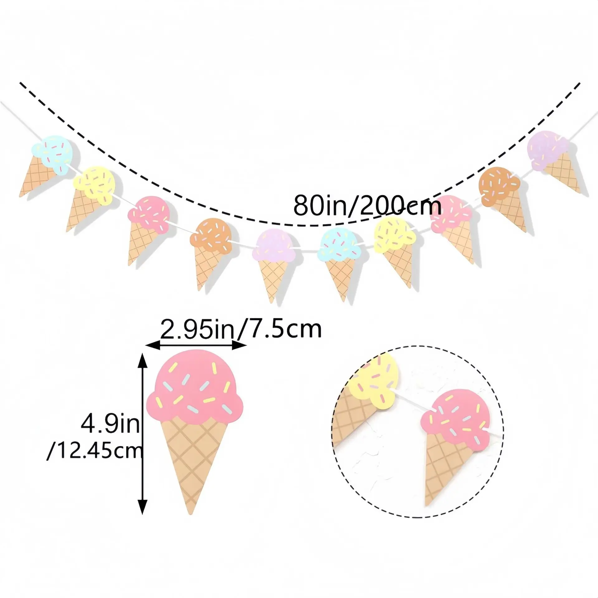 Sweet Ice Cream Theme Paper Banner Wall Hanging Garland for Kids Girl Birthday Baby Shower Party Decoration - view 4