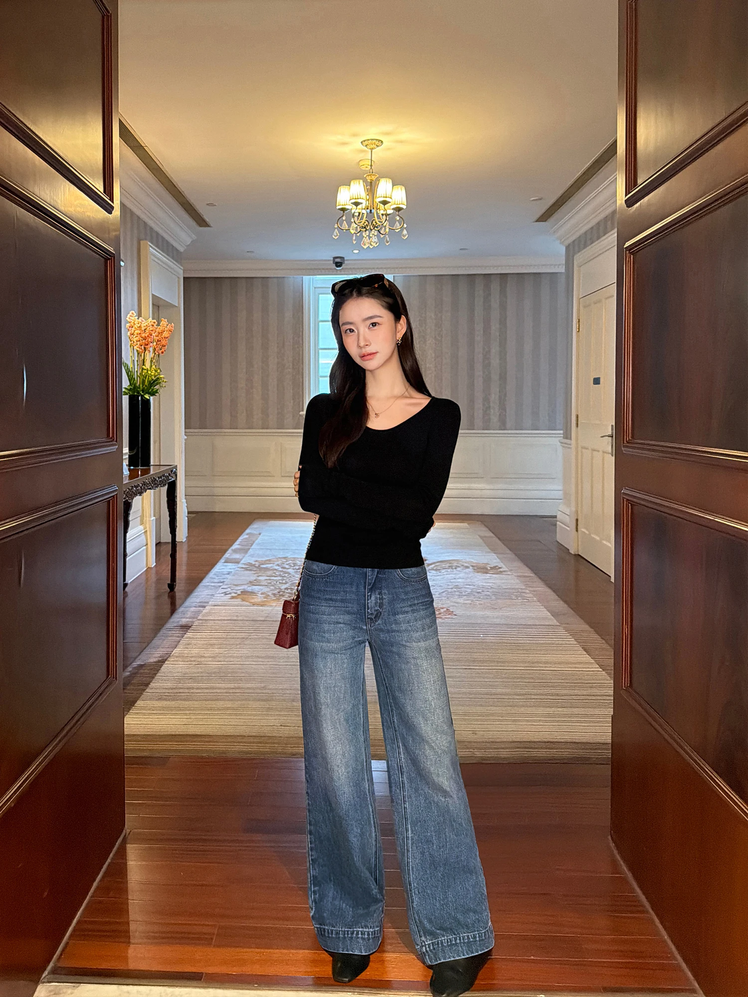 Pusumede Retro Twill Wide Leg Jeans Women Low Waist Loose Straight Casual Long Trousers Comfortable Cotton Ladies Jeans