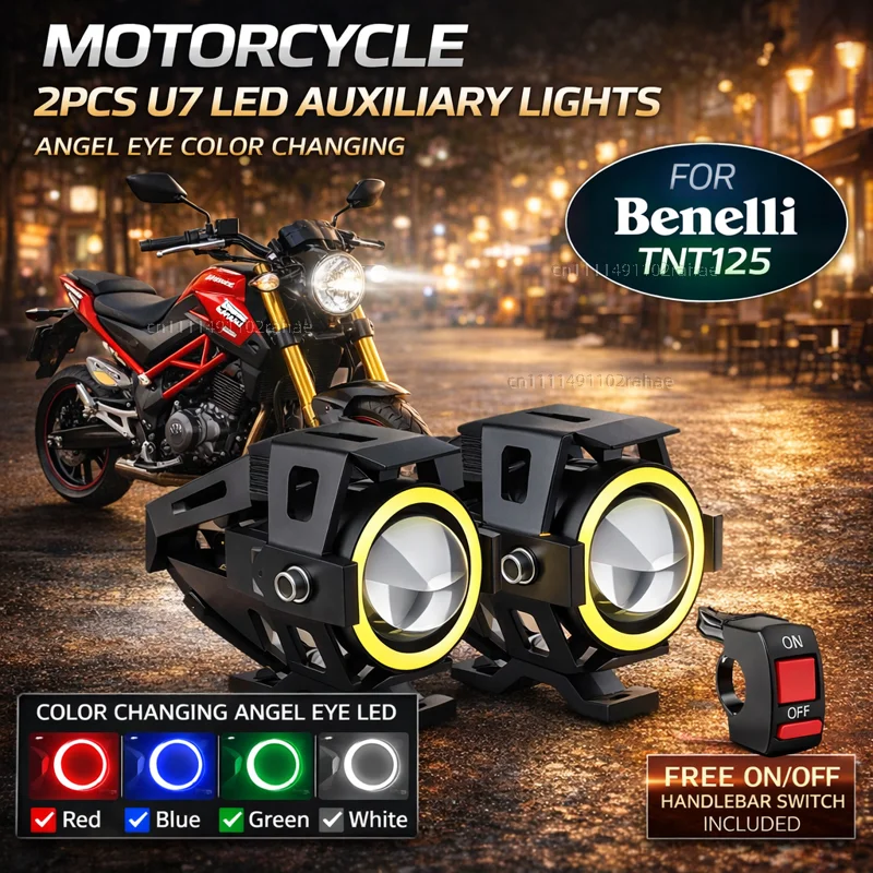 Waterproof Motorcycle LED Headlight 3000LMW U7 Motorbike LED Driving Fog Spot Light with Switch For Benelli TNT125 tnt125 tnt