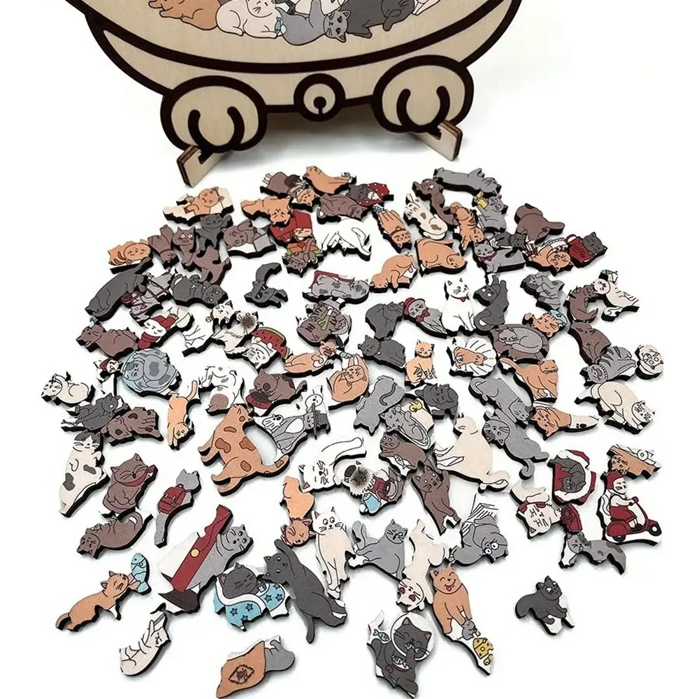 لغز القط الخشبي الملون، لغز الصور المقطوعة على شكل حيوان فريد لديكور المنزل، زخرفة تعليمية ممتعة للأطفال والكبار