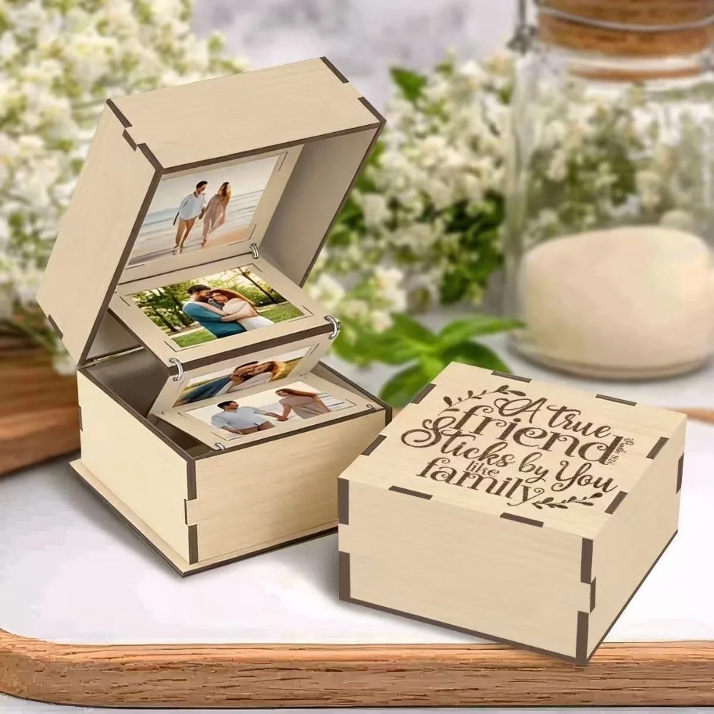 Creative Folding Wooden Photo Storage Box Vintage Rustic Flip Cover Memory Box Handmade Accordion Photo Display Box Couple